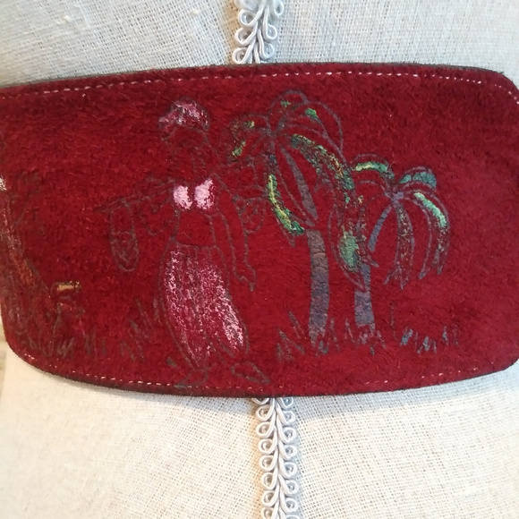 Vintage Hand-Painted Maroon Leather Suede Belt - Picture 6 of 8